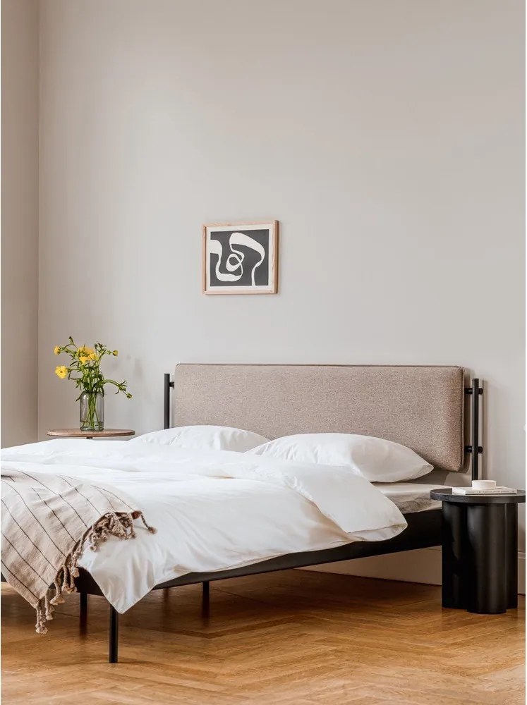 Бяло стоманено двойно легло 160x200 cm тапицирано с включена подматрачна рамка Eton Basic – noo.ma