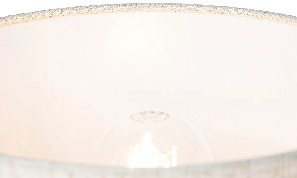 Ръстична настолна лампа дърво с ленена абажур бежова 25 см - Mels