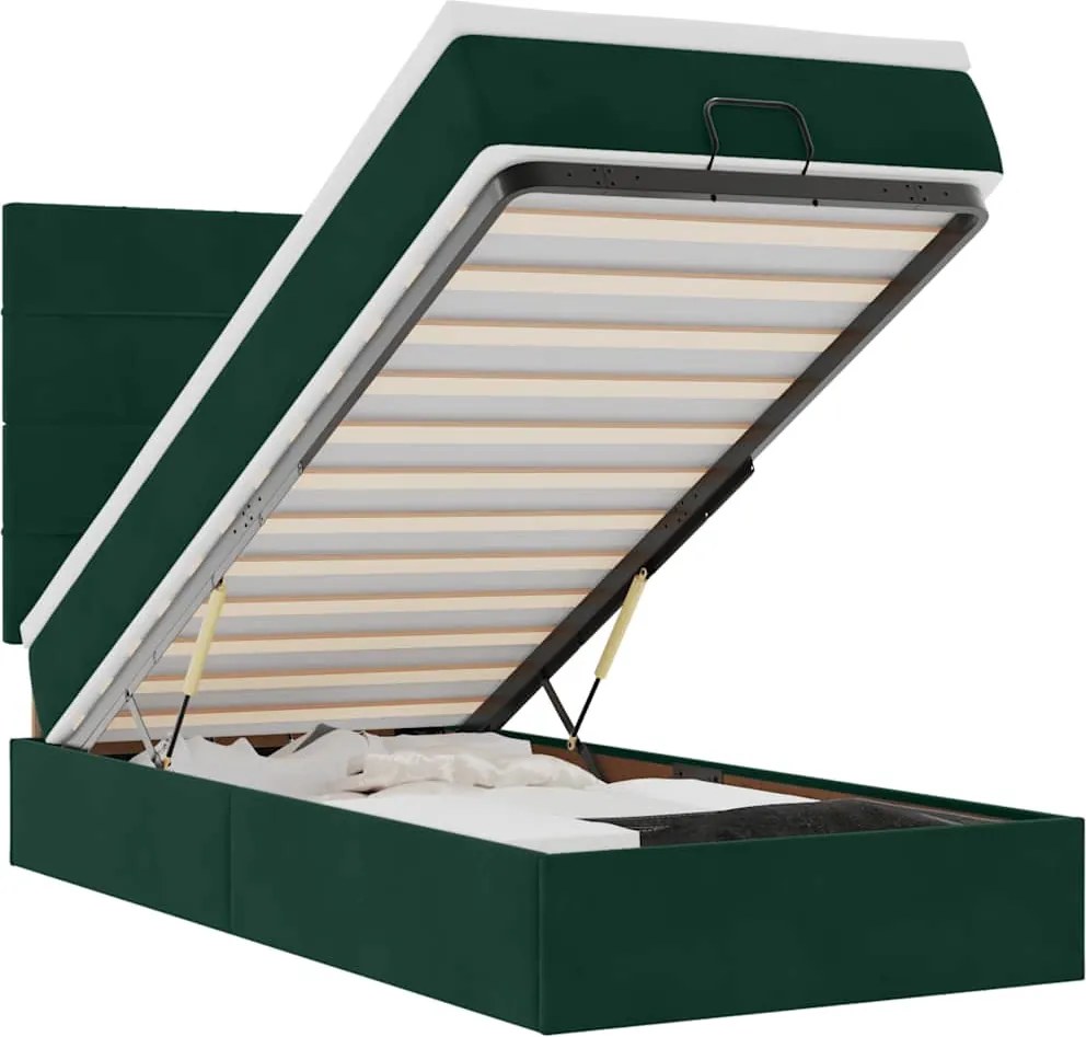 3314291 vidaXL Османска легло с матраци и LED, тъмнозелено, 90x190 см, кадифе
