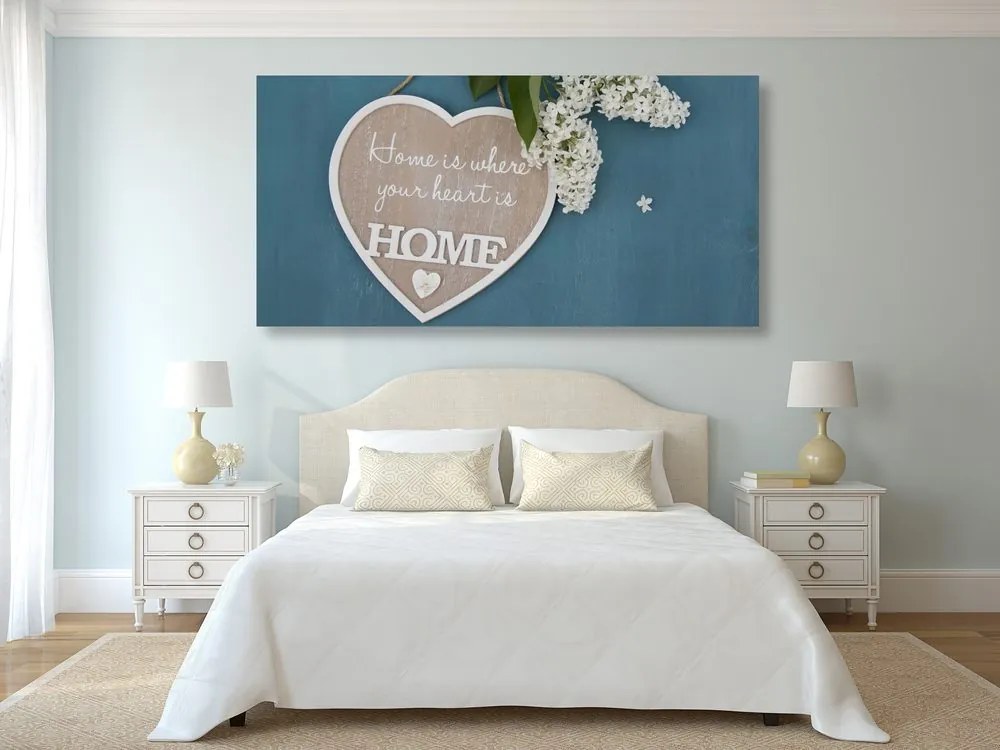 Картина на платно – Сърце с цитат - Home is where your heart is