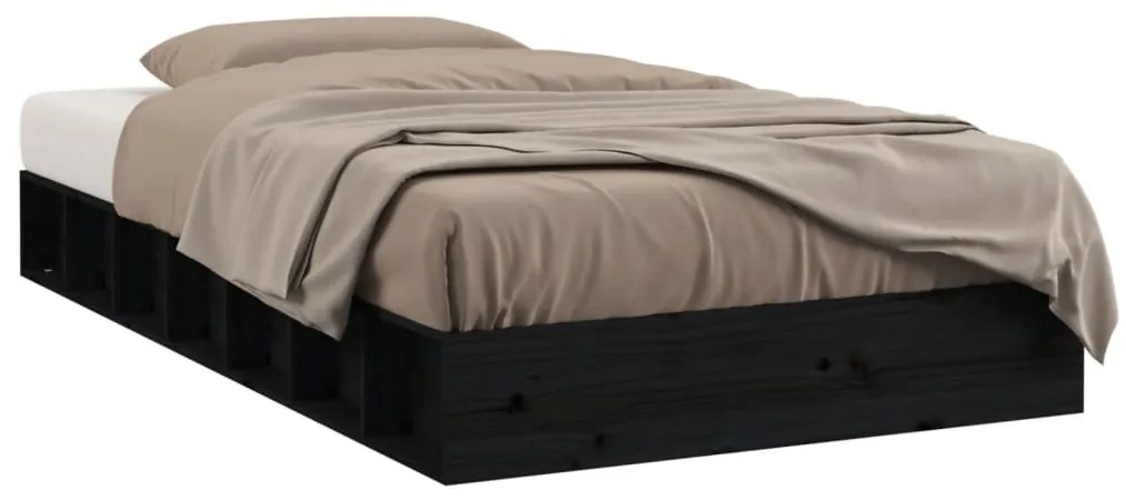 820715 vidaXL рамка за легло черно 135x190 см Double масивно дърво