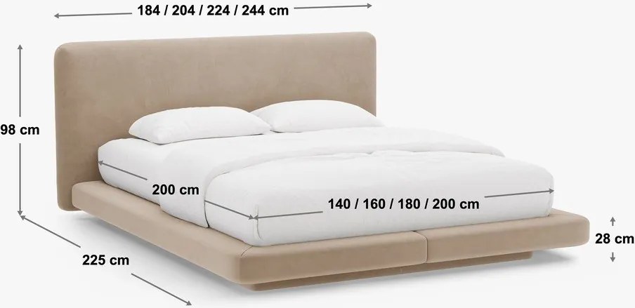 Тъмносиво тапицирано двойно легло 200x200 cm Linea – Micadoni