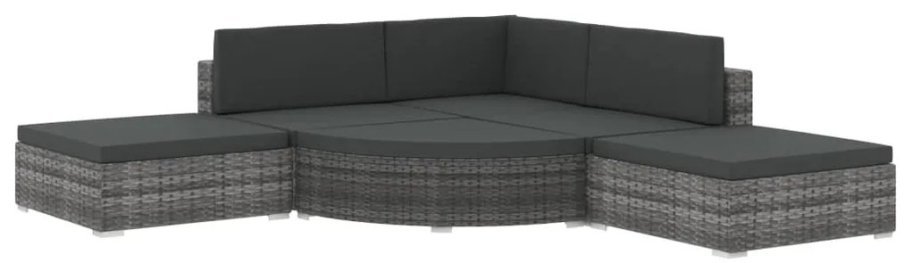46742 vidaXL Градински комплект с възглавници, 6 части, полиратан, сив
