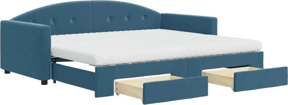 3197372 vidaXL Канапе с изтеглящо легло и чекмеджета синьо 90x200 см кадифе