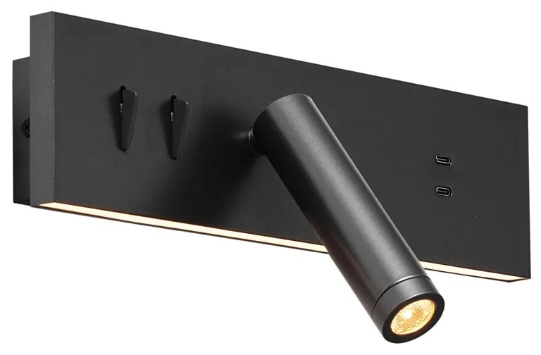 Стенна лампа черна регулируема с USB-C вкл. LED - Modric