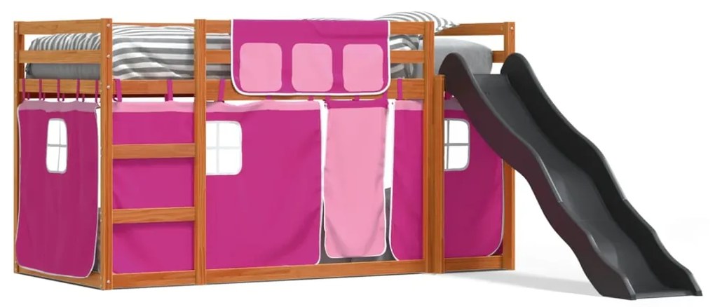 3284115 vidaXL Двуетажно легло с пързалка и завеси, синьо, 90x200 см