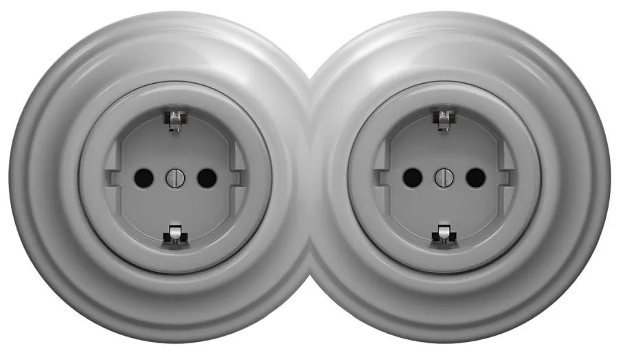 Kliklap - Двойна ретро битова розетка с рамка SCHUKO 230V, сива