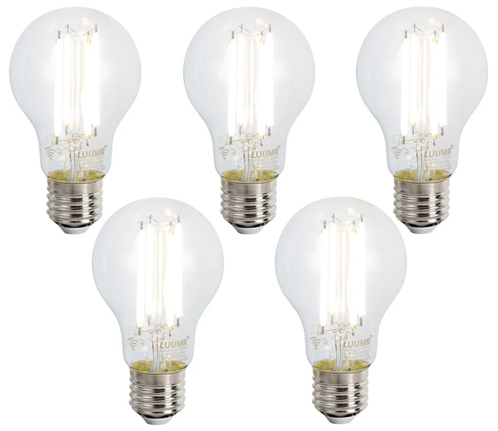 Комплект от 5 смарт E27 димируеми LED крушки A60 прозрачни 7W 806 lm 2700-6500K