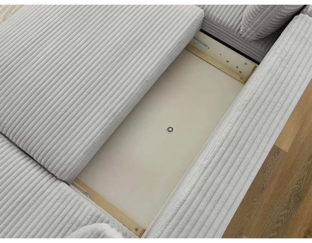 Светлосив сгъваем/с място за съхранение ъглов диван от рипсено кадифе (ляв ъгъл/U форма) Lucien – Bobochic Paris