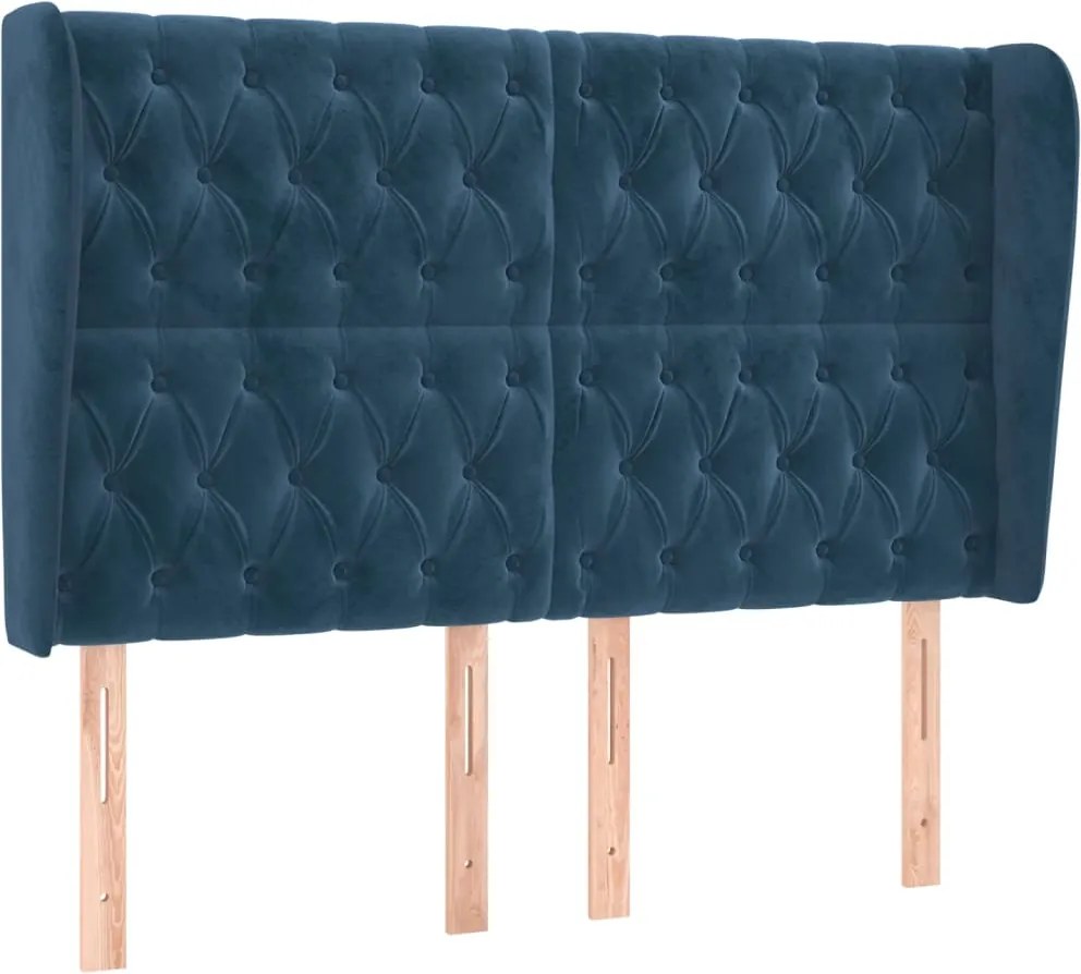 3118350 vidaXL Горна табла за легло с уши, тъмносиня, 163x23x118/128 см кадифе