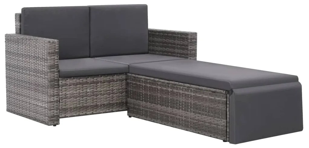 44422 vidaXL Градински комплект с възглавници, 2 части, полиратан, сив