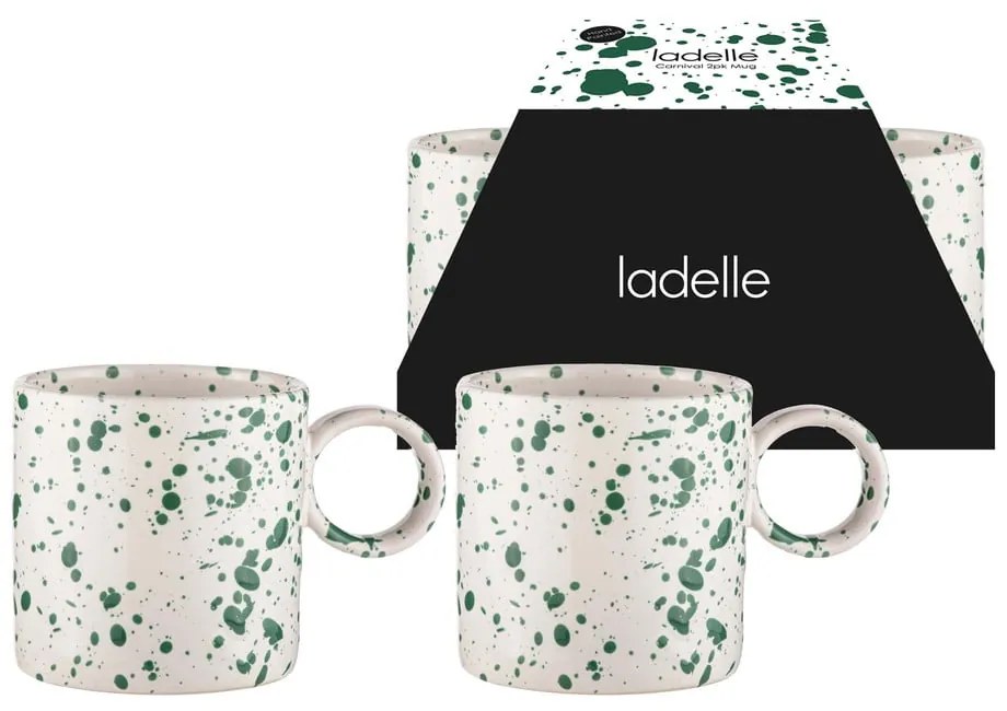Бяло-зелени чаши в комплект от 2 броя, изработени от керамика 450 ml Carnival - Ladelle