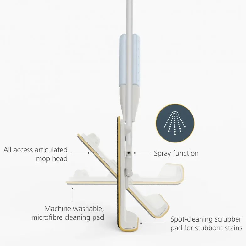 Моп със спрей Joseph Joseph CleanTech 65004, 145 см, Гъба за упорити петна, Стенна скоба, Сив