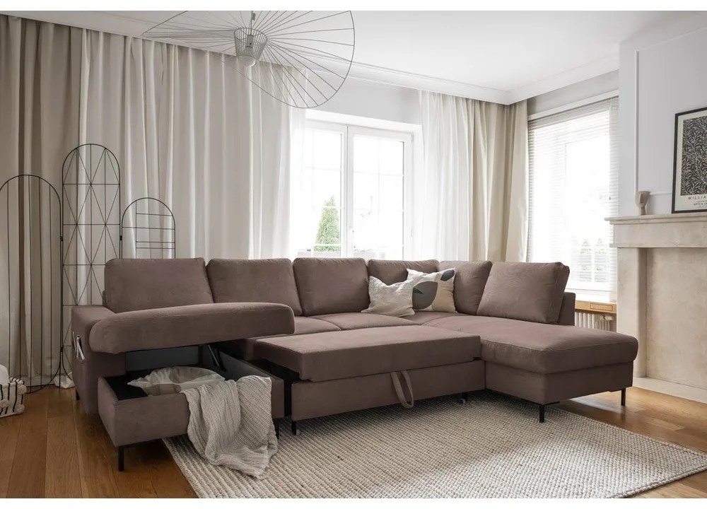 Кафяв разтегателен ъглов диван от рипсено кадифе (десен ъгъл) Lofty Lilly – Miuform