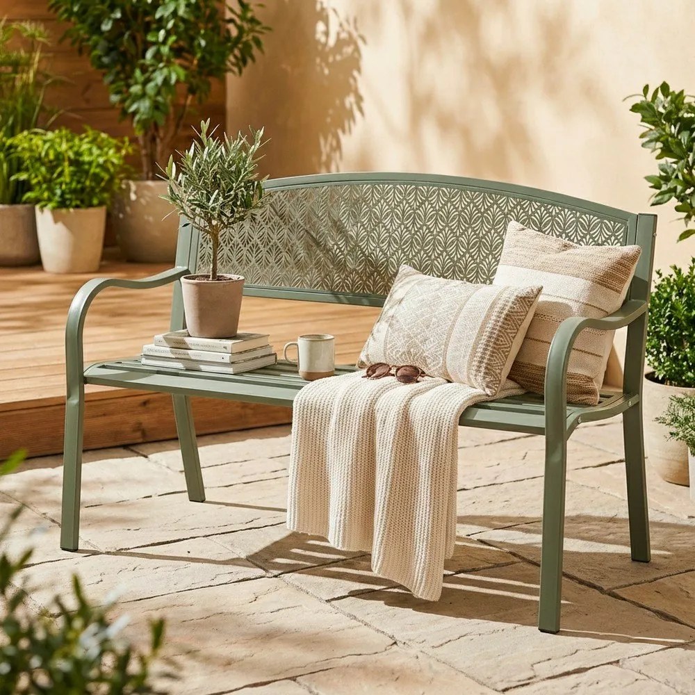 Градинска пейка метална в цвят каки Lizette – Bizzotto