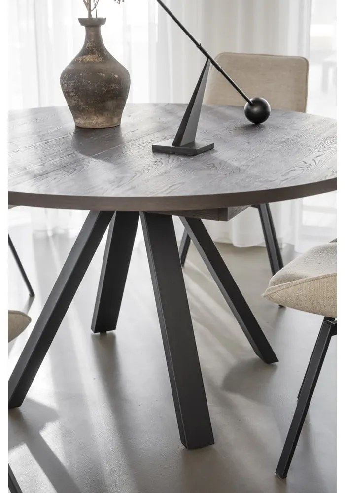 Тъмнокафява кръгла сгъваема трапезна маса от декор от дъб ø 135 cm Maddock – Rowico