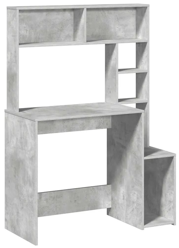 860439 vidaXL Бюро с рафтове, бетонно сиво, 100x45x140 см, инженерно дърво