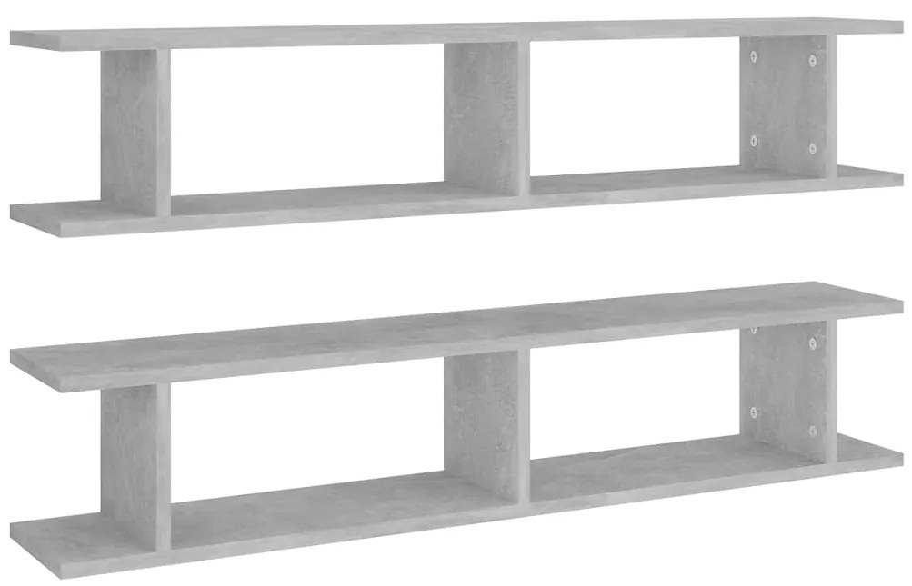 807209 vidaXL Стенни рафтове, 2 бр, бетонно сиви, 105x18x20см инженерно дърво