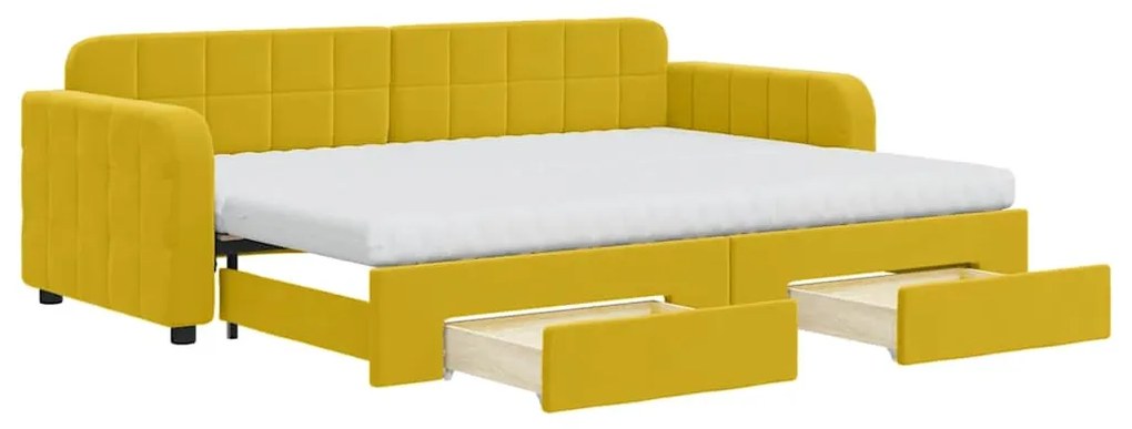 3196999 vidaXL Канапе с изтеглящо легло и чекмеджета жълто 80x200 см кадифе