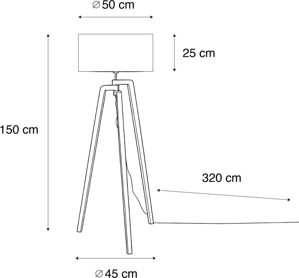 Подова лампа черен трипод с кафяв абажур със златист интериор 50 см - Puros