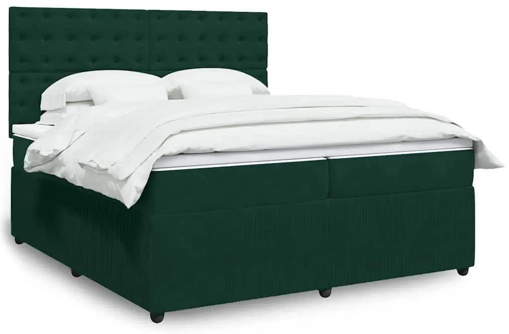 3292445 vidaXL Боксспринг легло с матрак, тъмнозелено, 200x200 см, кадифе