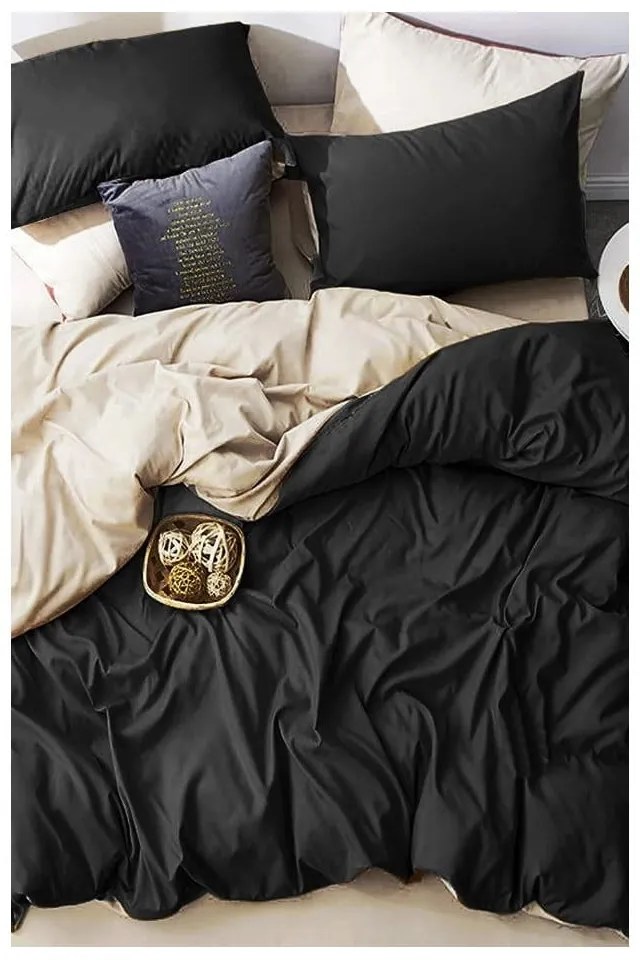 Черно и кремаво памучно спално бельо за двойно легло/разширено с чаршаф 200x220 cm - Mila Home