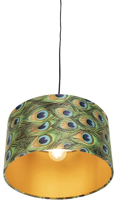 Висяща лампа с кадифена абажур паун със злато 35 см - Combi