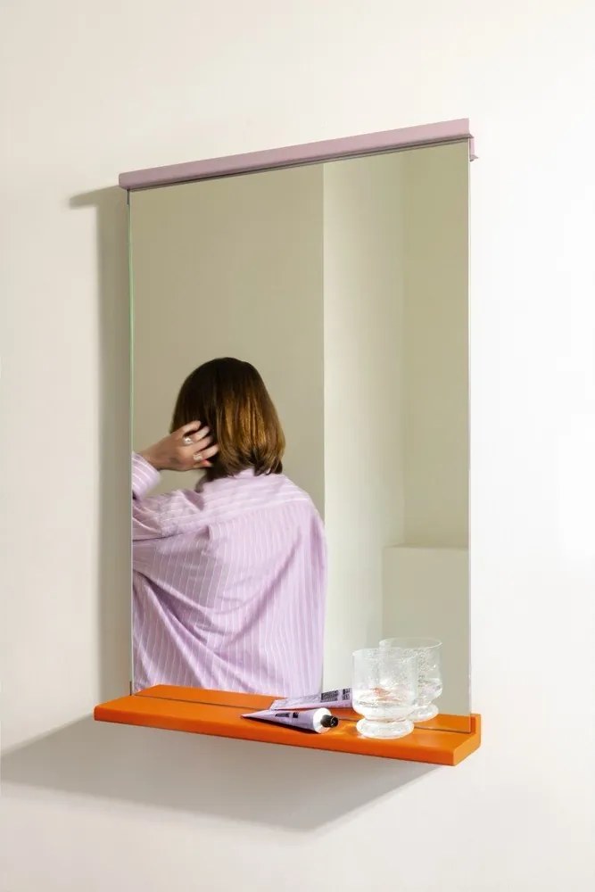 Стенно огледало с рафт масивно дърво 50x75 cm Lun – noo.ma