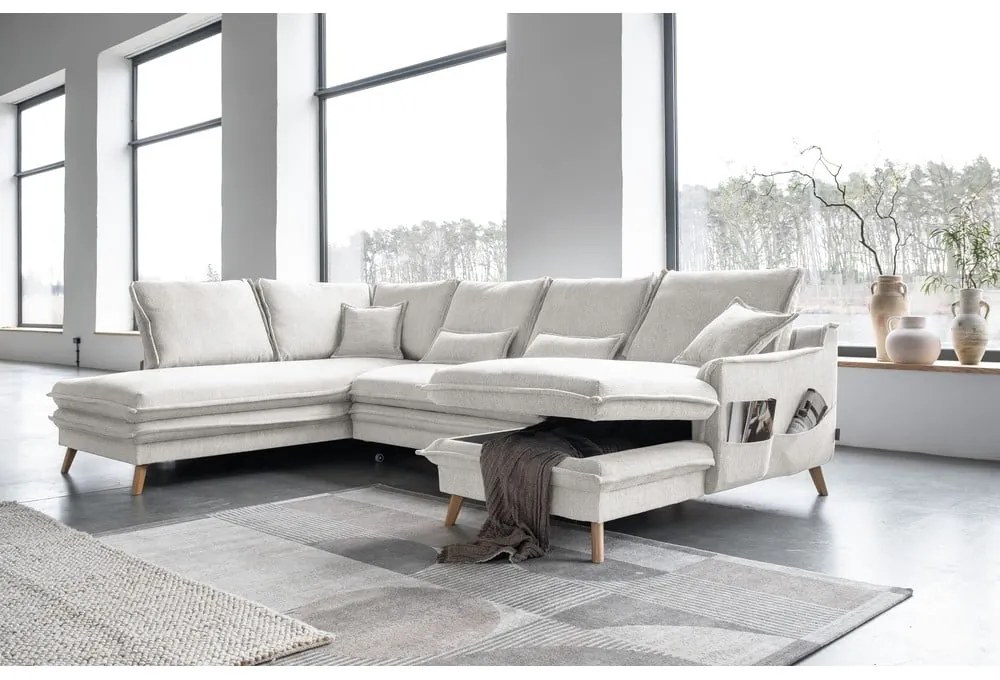 Бежов разтегателен ъглов диван (ляв ъгъл/"U" форма) Charming Charlie – Miuform