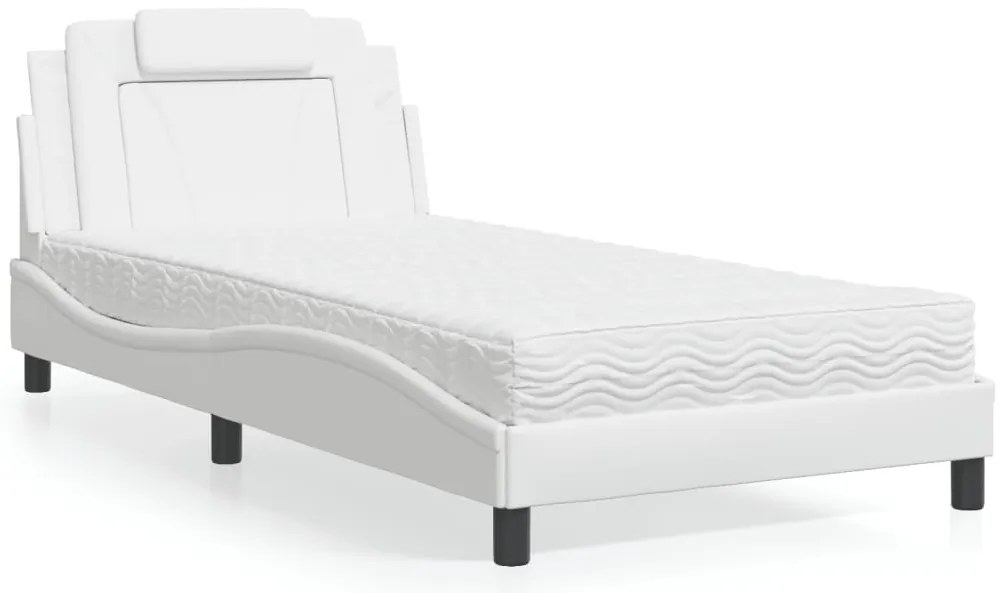 3208776 vidaXL Легло с матрак, бяло, 100x200 см, изкуствена кожа