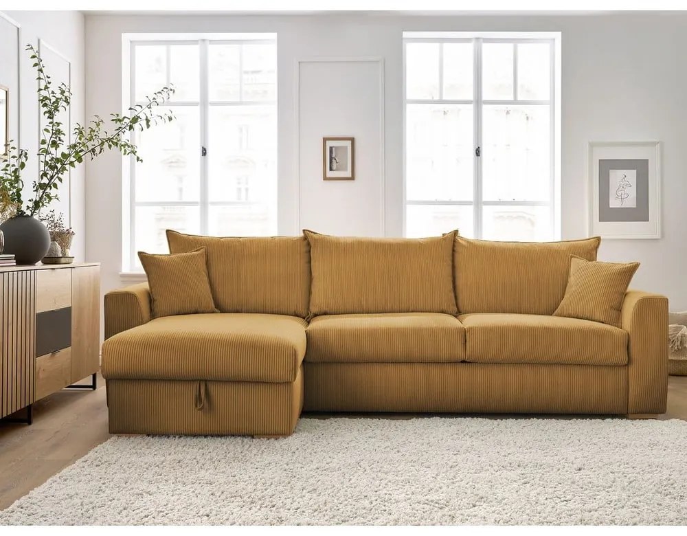 Жълт разтегателен ъглов диван от рипсено кадифе (променлив) Augustin – Bobochic Paris