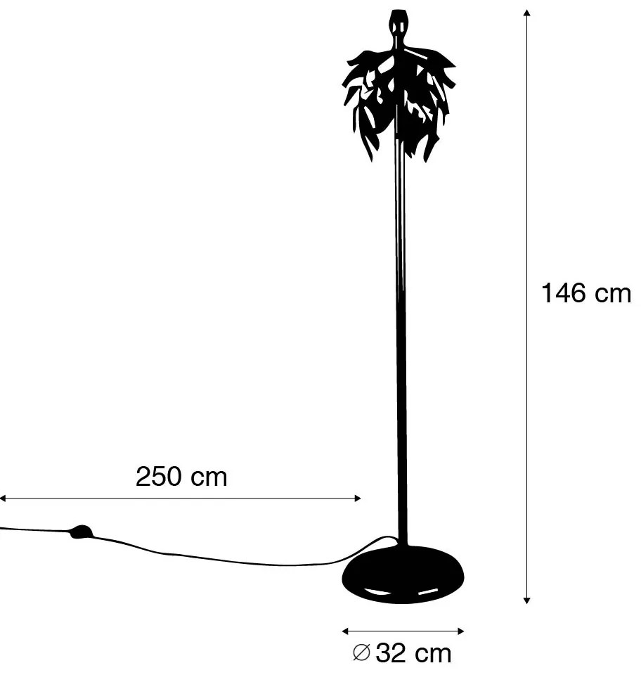 Винтидж подова лампа антично злато 30 см без абажур - Linden