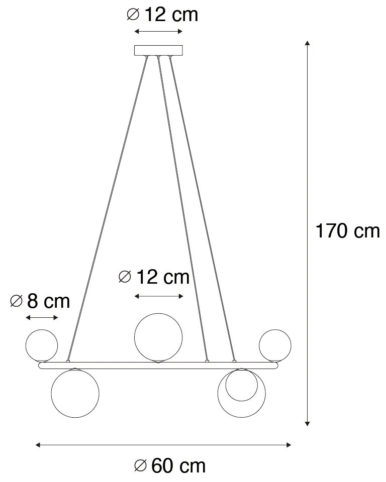 Черен висящ аплик с опушено стъкло кръгъл 8-светлина - Monaco