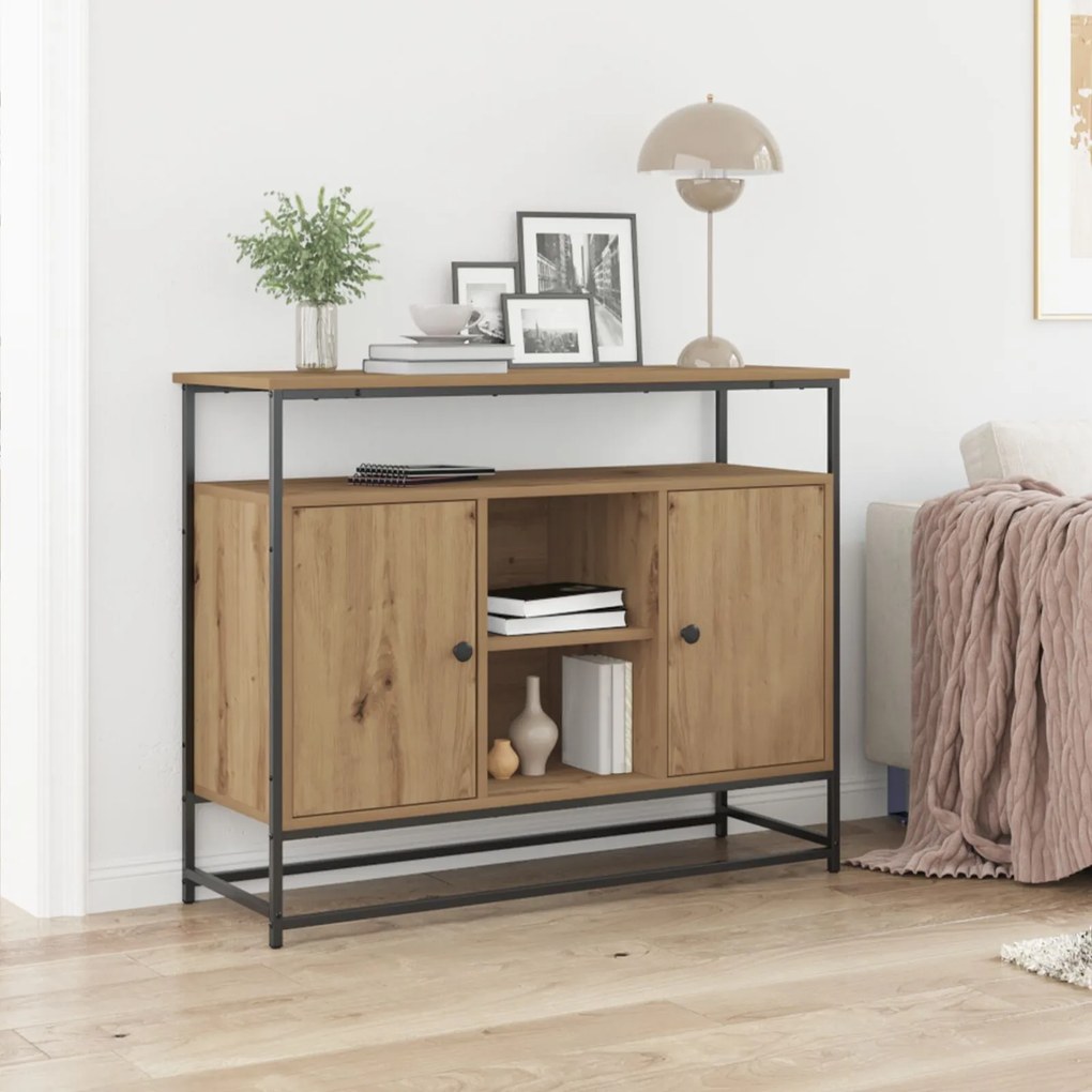 Страничен шкаф Sonata H Артизан Дъб 100x35x80 см от инженерна дървесина и стомана