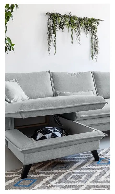 Светлосив ъглов разтегателен диван, ляв ъгъл Charming Charlie - Miuform