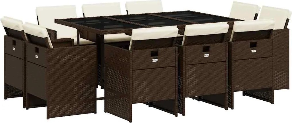 3210669 vidaXL Градински комплект с възглавници 11 части кафяв полиратан