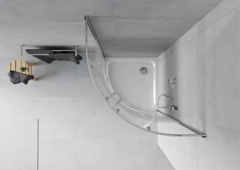 Mexen Rio душ кабина полукръгла 90 x 90 см, бели ивици, хром + поддушово корито Flat, бял - 863-090-090-01-20-4110