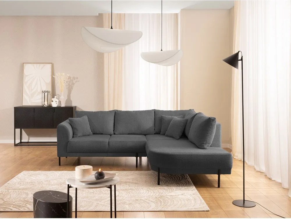 Тъмносив шенилов ъглов диван (десен ъгъл/L форма) Mauris – Ropez