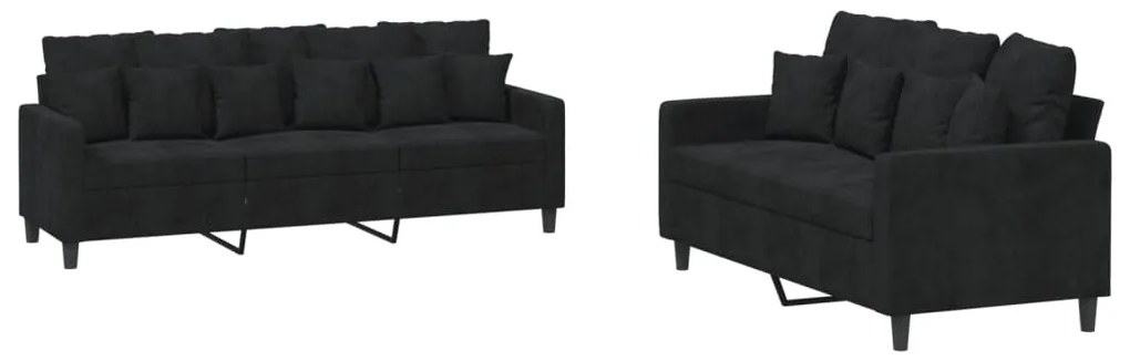 3201725 vidaXL Комплект дивани от 2 части с възглавници, черен, кадифе