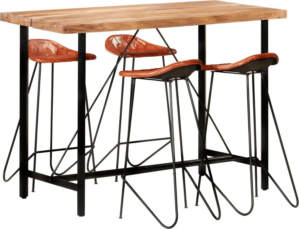 278764 vidaXL Бар комплект от 5 части масивно дърво и естествена кожа