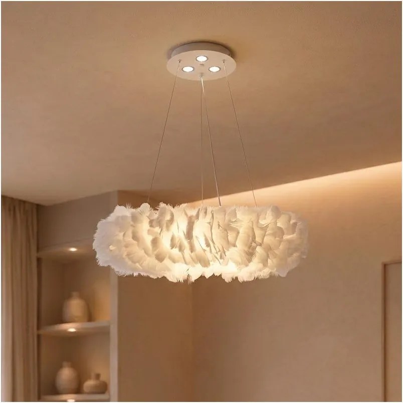 BRILAGI - LED полилей на кабел FEATHER 3xE27/40W/230V + 3xLED/3W, Ø 50 cm, бял