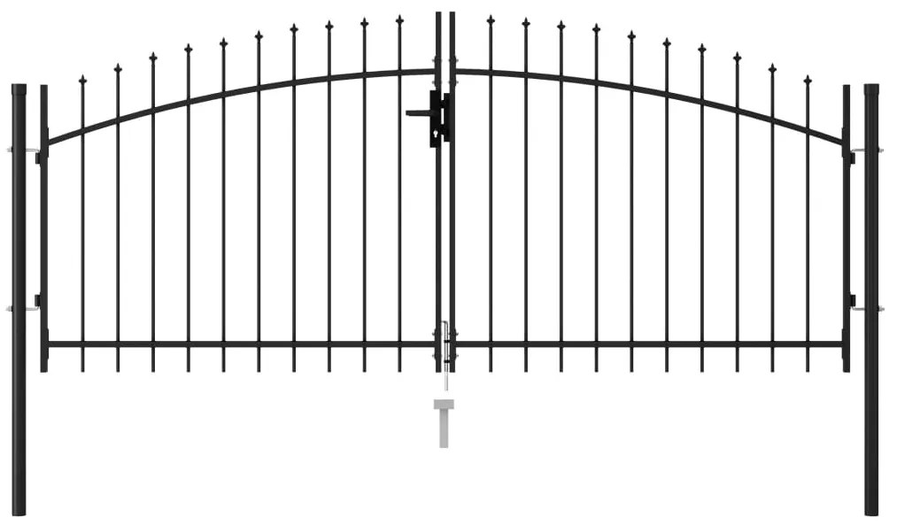Оградна порта две врати с остри върхове стомана 3х1,25 м черна