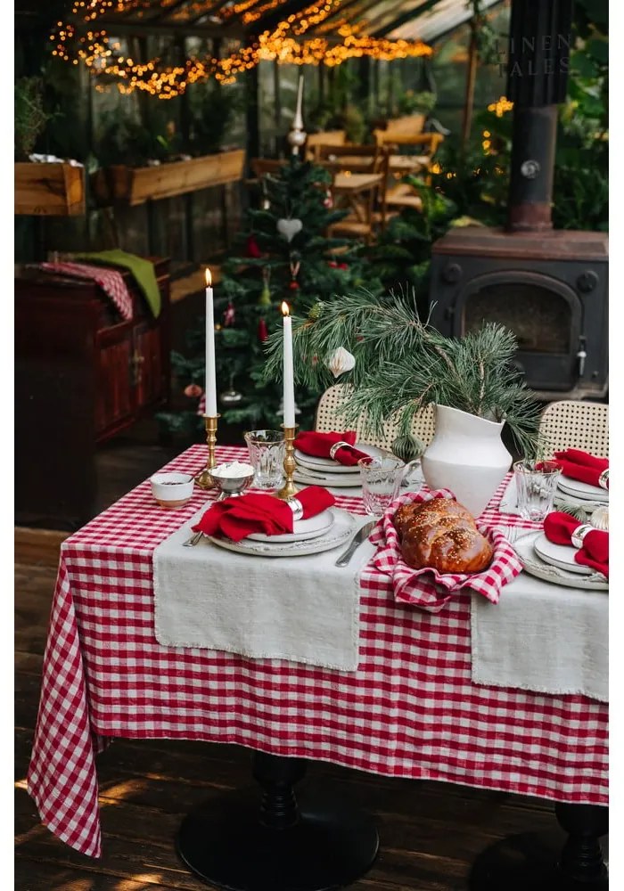 Ленена покривка за маса 140x350 cm Red Gingham – Linen Tales