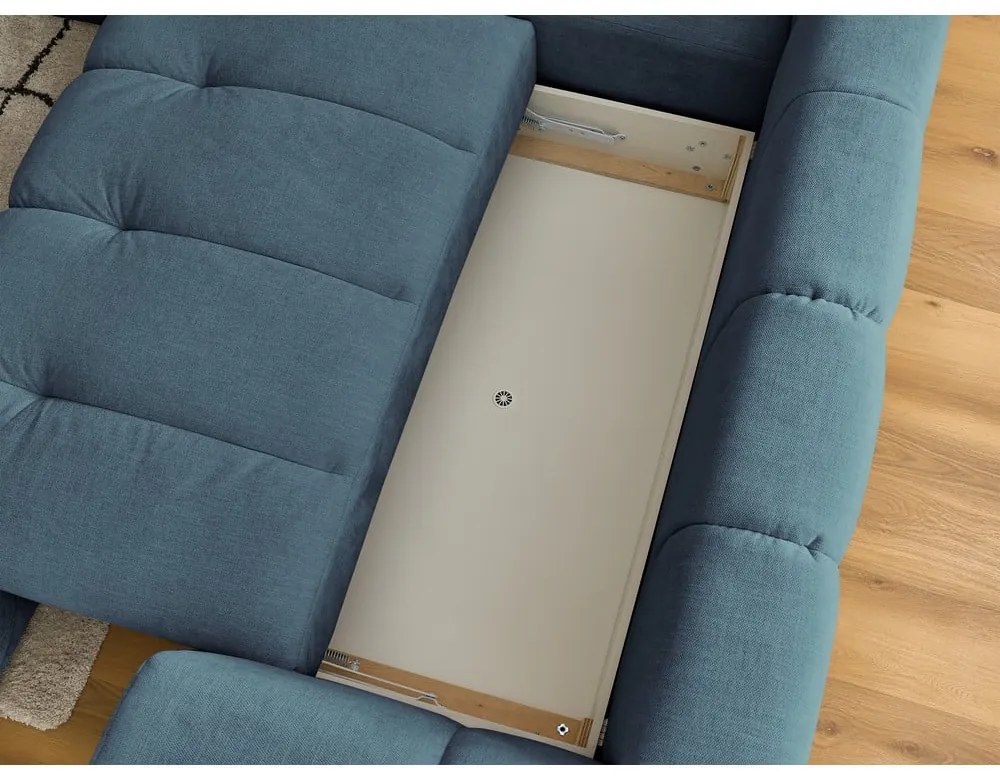 Син сгъваем/с място за съхранение ъглов диван (ляв ъгъл/L форма) Fuji – Bobochic Paris