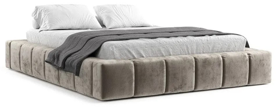 Бежово тапицирано двойно легло с място за съхранение с включена подматрачна рамка 180x200 cm Aruba L – Maison de Rêve