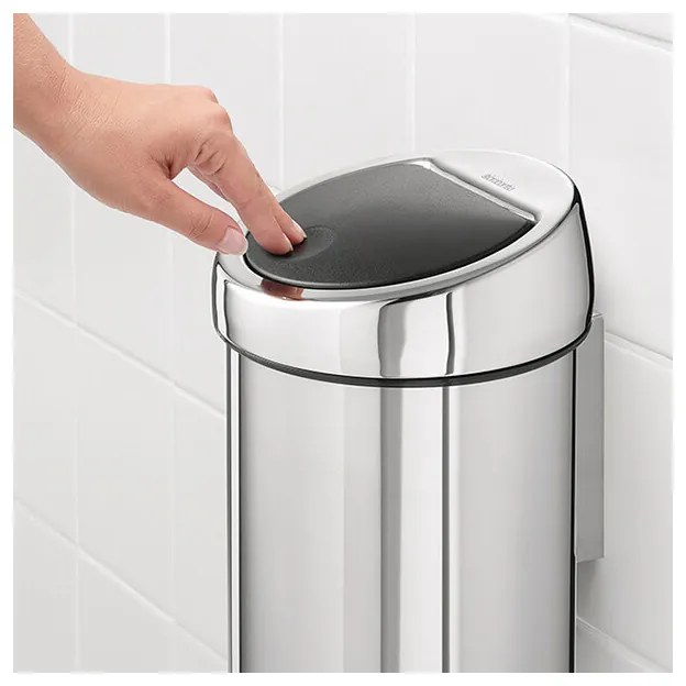 Кош за боклук Brabantia Touch Bin 647210, 3 л, Плавно и безшумно отваряне, Стенен монтаж, Брилянтен инокс