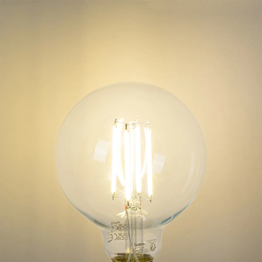 Комплект от 5 LED крушки E27 G95 прозрачни 2.2W 470lm 2700K