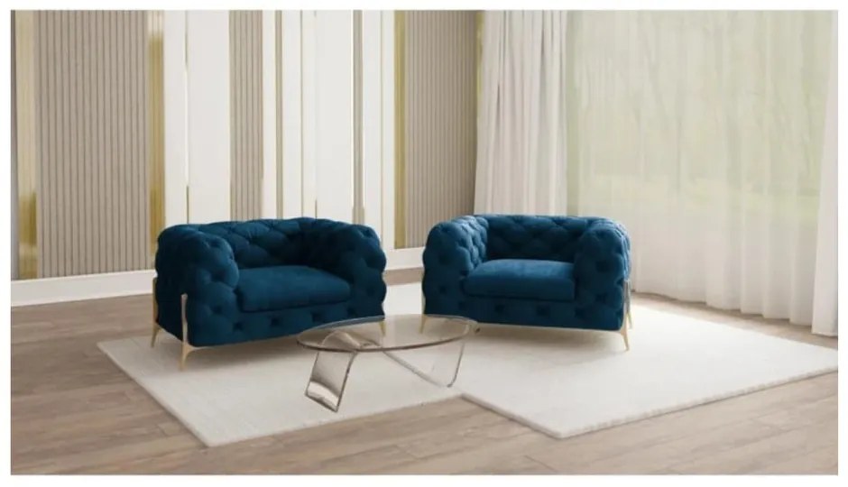 Тъмносиньо кадифено кресло Chelsea Bis – Ropez