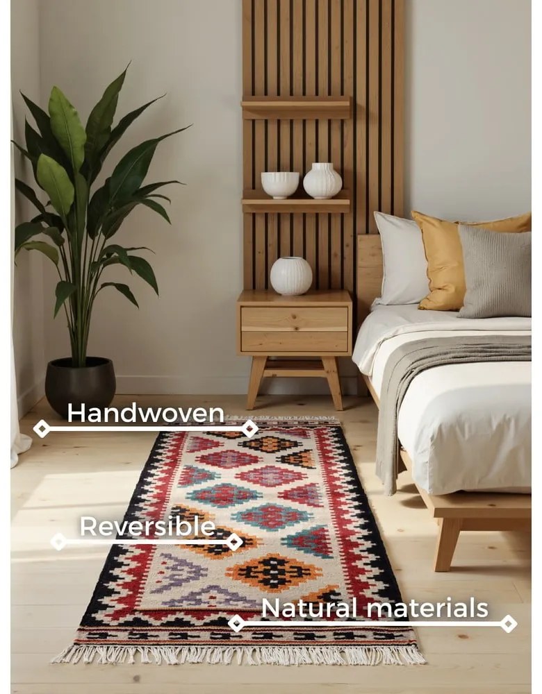 Червена двустранна ръчно изработена вълнена пътека 60x190 cm Kamal Kian – Nouristan