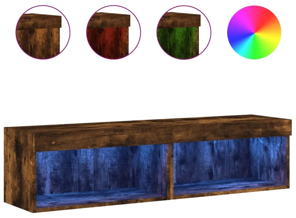 837136 vidaXL ТВ шкафове с LED осветление, 2 бр, опушен дъб, 60x30x30 см